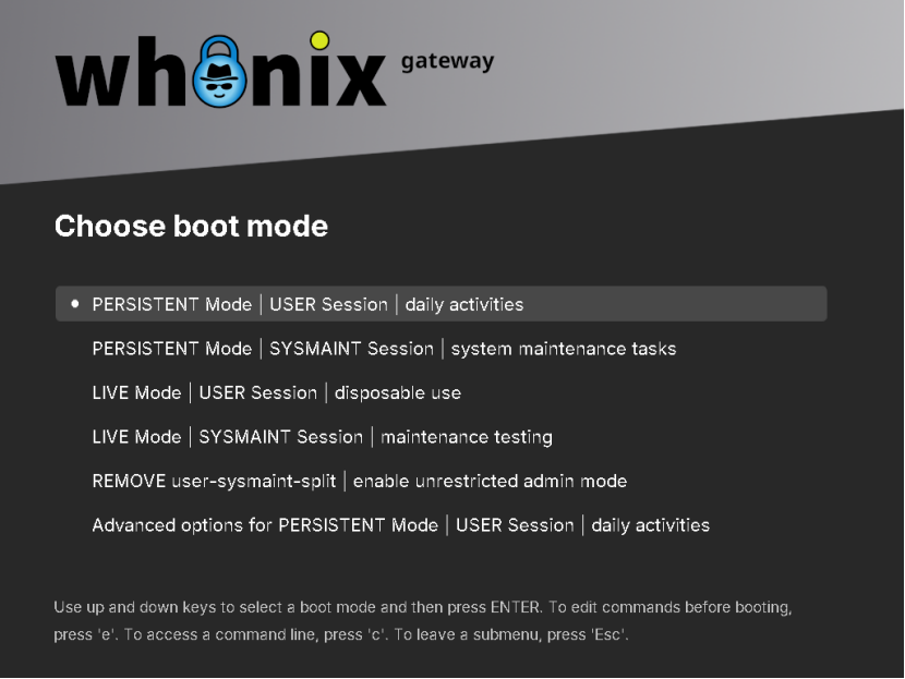 Whonix gateway bootloader