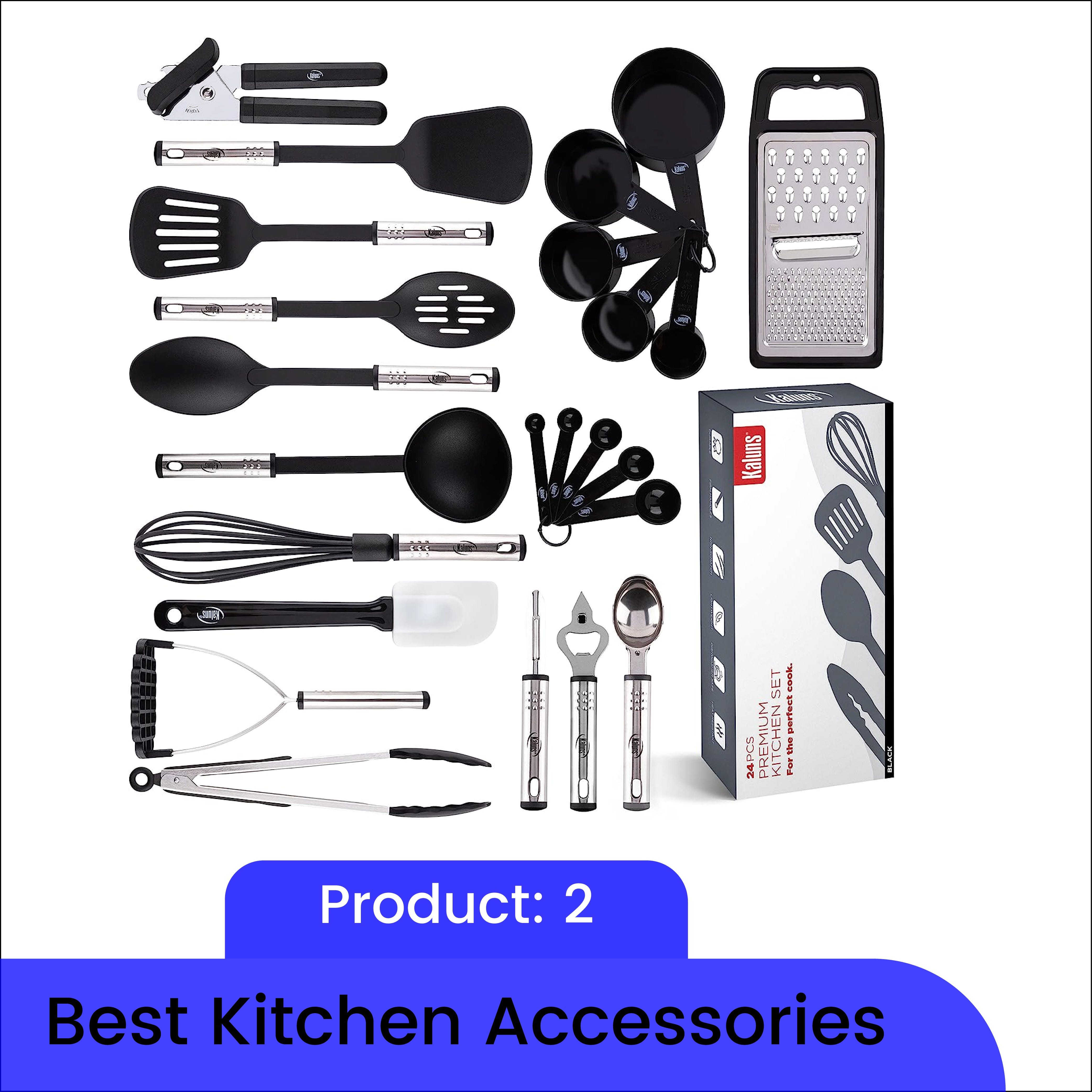 Kaluns Kitchen Utensil Set 24 Nylon and Stainless Steel Utensil Set, Non-Stick and Heat Resistant Cooking Utensils Set, Best Kitchen