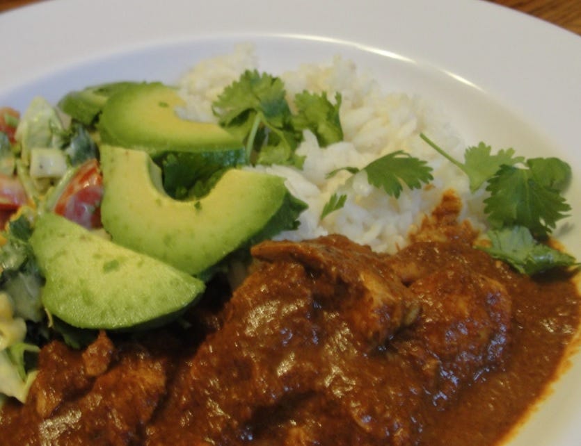 Chicken mole with avocado | Photo by author