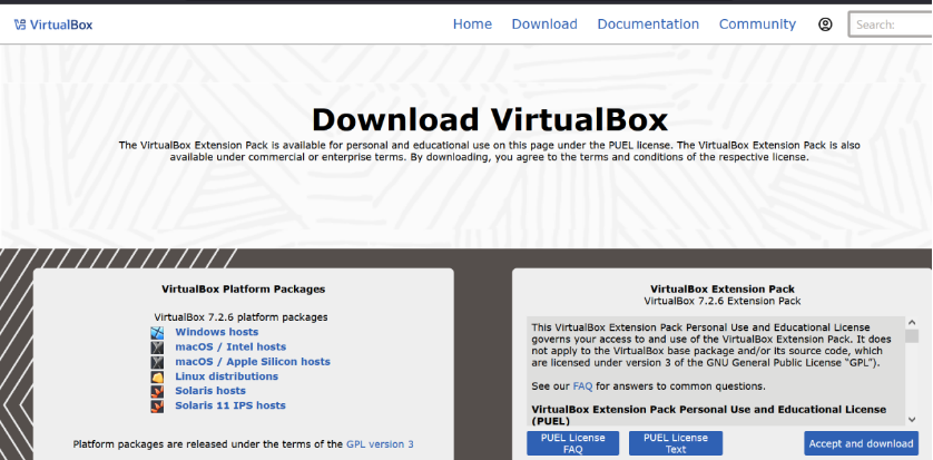 Oracle VirtualBox Page