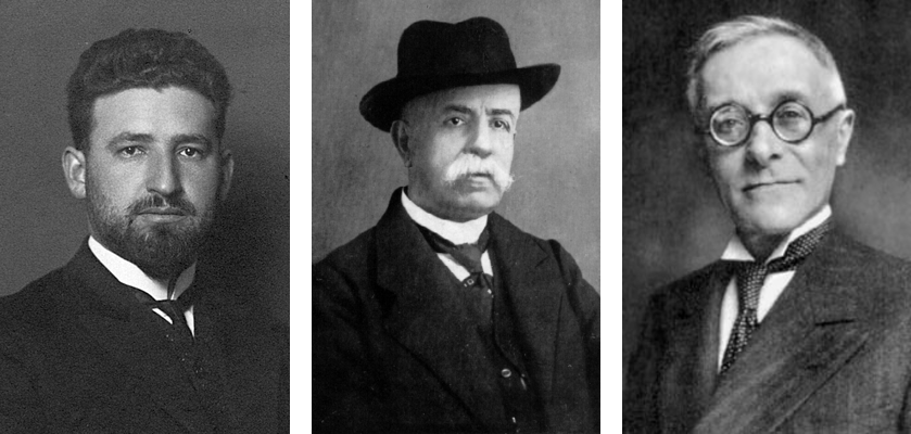 Marcel Grossmann, Gregorio Ricci-Curbastro, and Tullio Levi-Civita. Grossmann helped Einstein find the mathematical language of tensor calculus, built from the work of Ricci-Curbastro and Levi-Civita, that made general relativity possible. Images: Wikimedia Commons, public domain: 1, 2, 3.