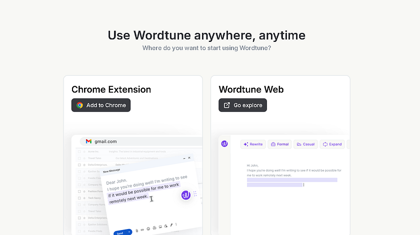 A screenshot showing Wordtune's website