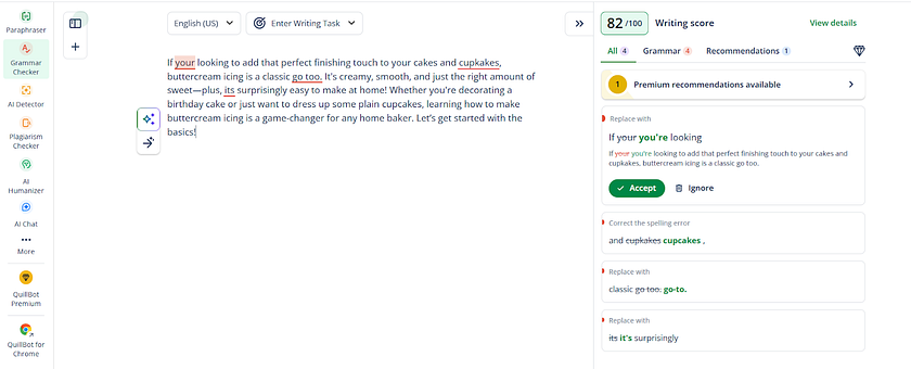 A screenshot of Quillbot's user interface