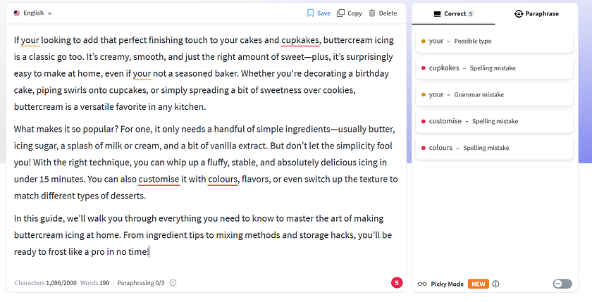 An image showing Language Tool's user interface and proofreading