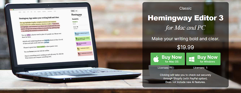 An image of Hemingway App desktop version's price