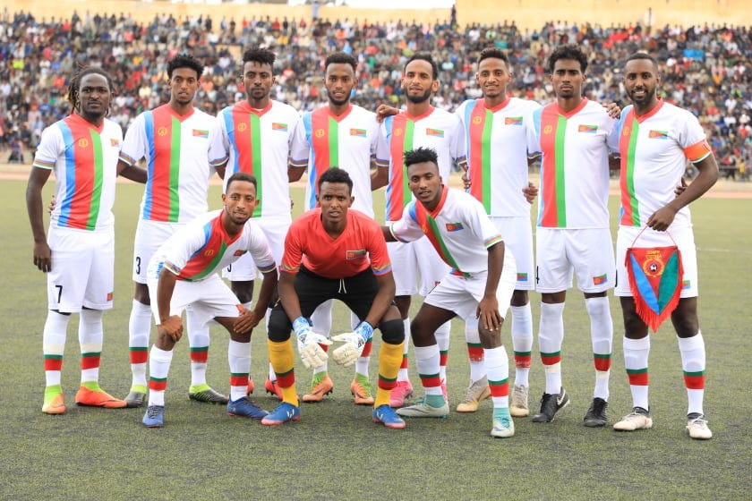 Eritrea’s national team poses before their AFCON qualifying victory over Eswatini — seven players later failed to return home (Source)