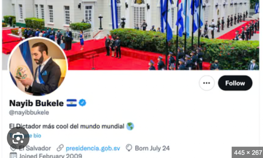 Bukele’s former X handle translated to “The coolest Dictator in the world” Source: https://x.com/nayibbukele