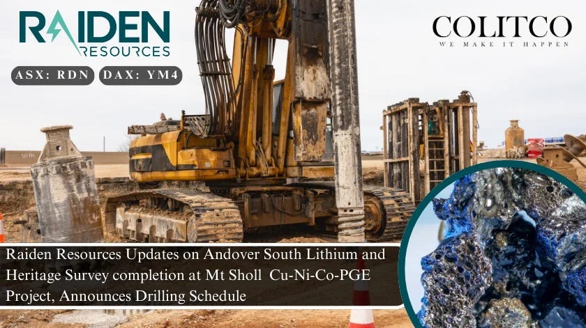 Raiden Resources Updates on Andover South Lithium and Heritage Survey completion at Mt Sholl…