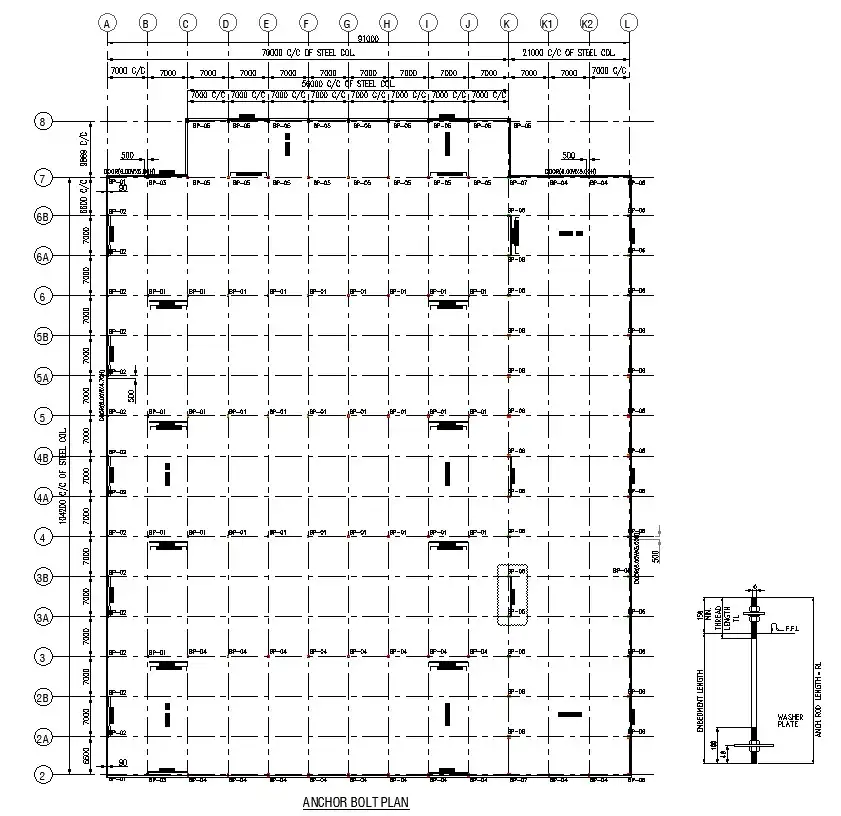 The Anchor Bolt layout Plan details are given in AutoCAD 2D drawing
