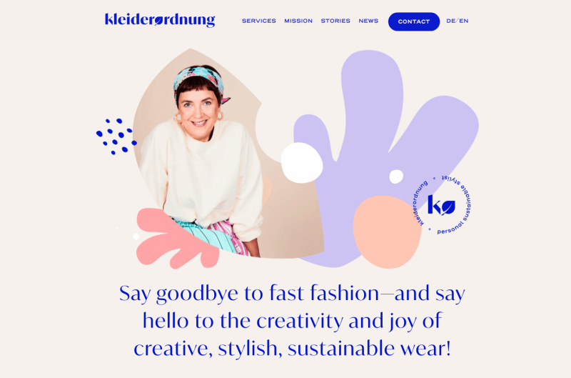 Website screenshot: Say goodbye to fast fashionand say hello to the creativity and joy of creative, stylish, sustainable wear!
