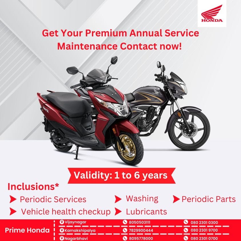 Get Your Premium Annual Service Maintenance Contract | Prime Honda ...