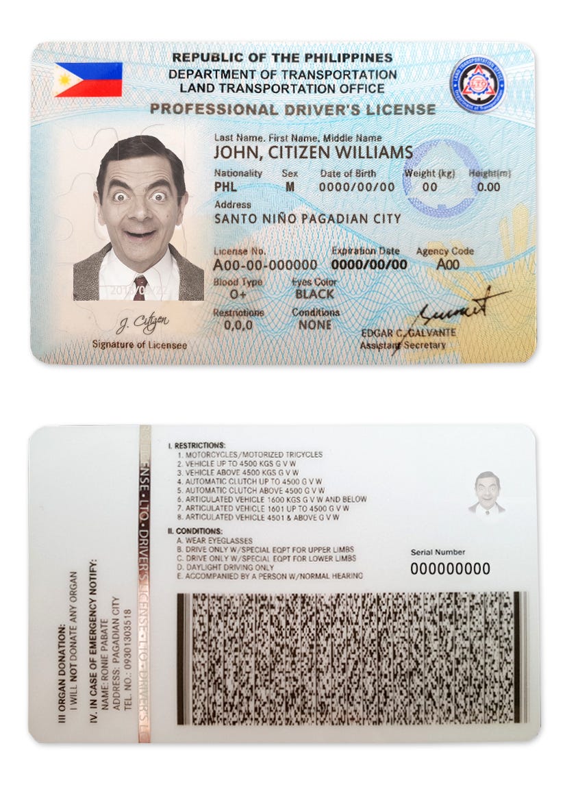 Fake Philippines Driver License Template Psd Layer Based Editabledocscom Medium 2054