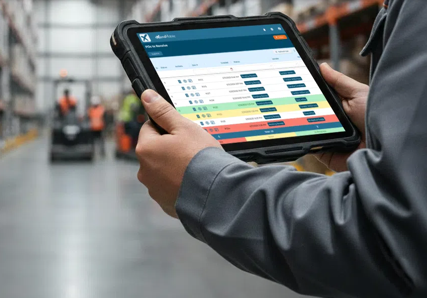 List of purchase orders displayed on a tablet with highlighting