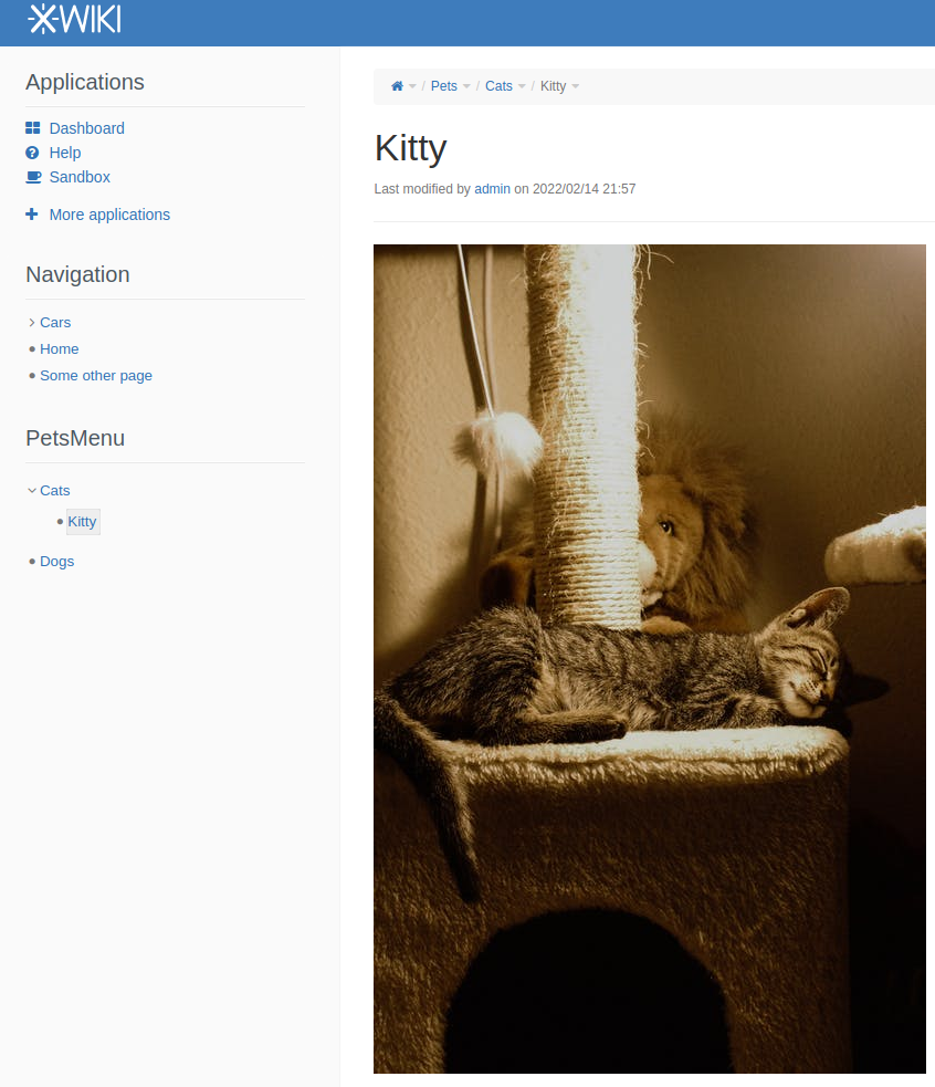 The menu expanded on the “Kitty” page.