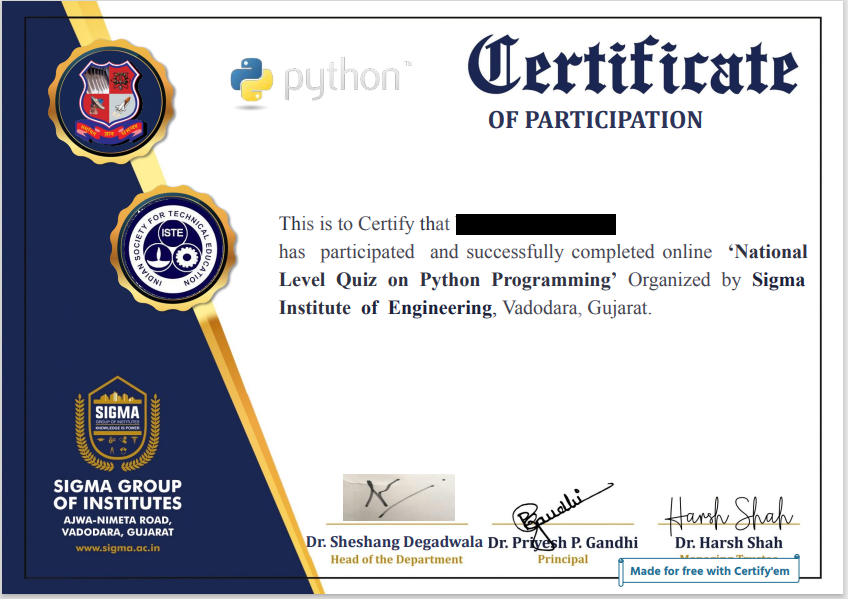 National Level Python Programming Certificate — Sigma Institute ...