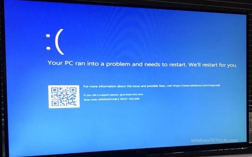 How To fix windows 10 UNMOUNTABLE_BOOT_VOLUME (STOP 0x000000ED)Blue Screen  Error | by Windows 11 and Windows 10 How to Guide! | Medium