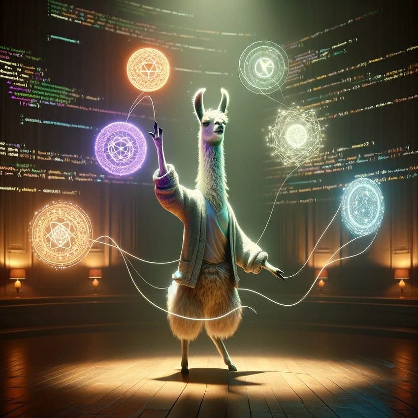 Llama manipulating models as light orbs