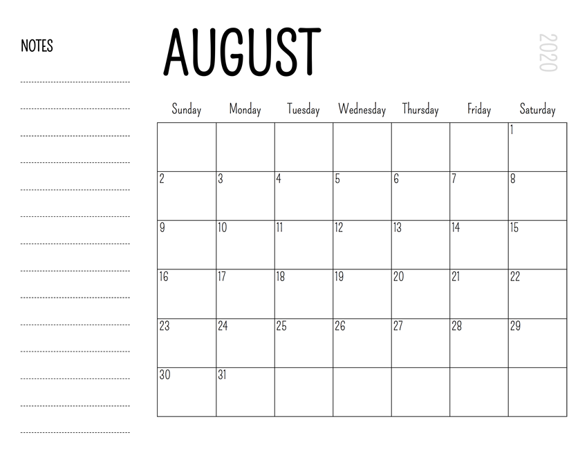 Blank August 2020 Calendar Printable by CalendarWishesImages Medium Blank August 2020 Calendar Printable by CalendarWishesImages Medium