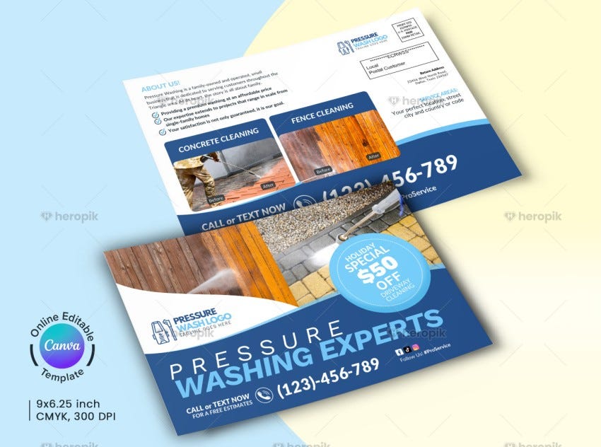 Pressure Washing Experts Canva Postcard Template Heropik Medium
