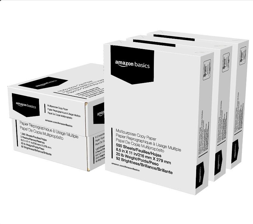 Amazon Basics Multipurpose Copy Printer Paper, 8.5" x 11", 20lb, Pack