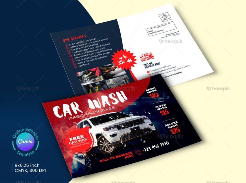 Canva Postcard for Car Wash Red Carpet Heropik Medium