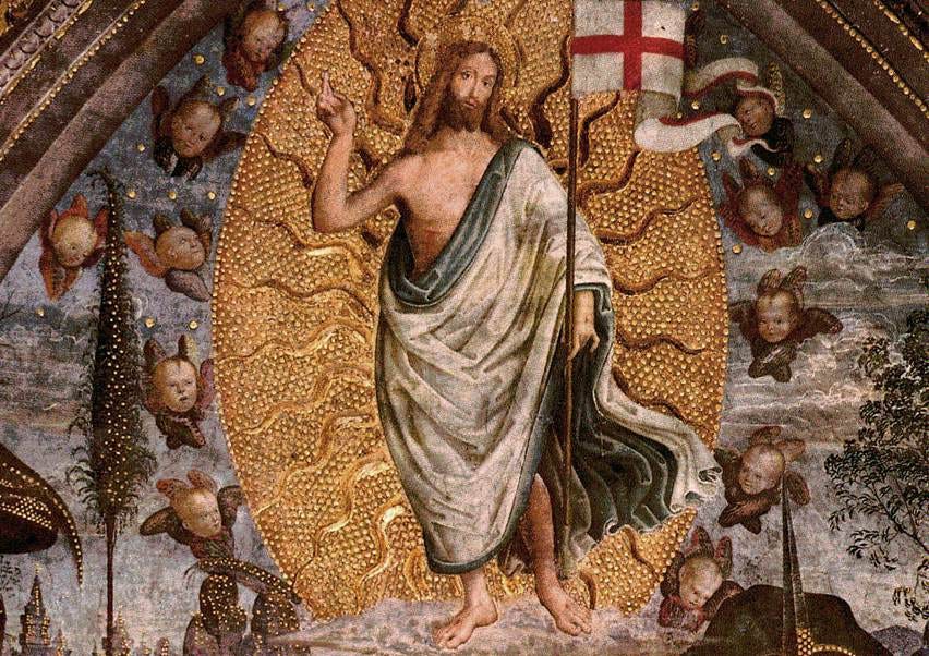 Pinturicchio, “The Resurrection” (Alexander VI kneeling) Nothing says humility like commissioning your own portrait praying at Christ’s feet.