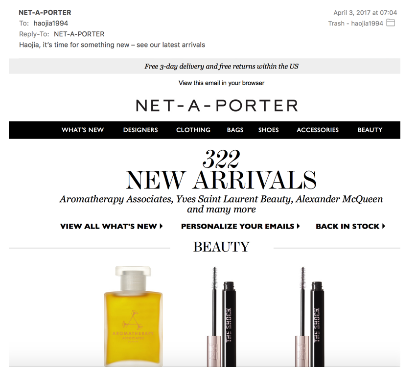 NetaPorter Email Marketing Campaign by Echo in the Film Medium