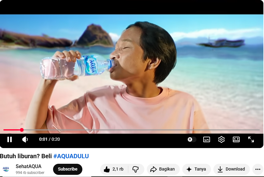 ANALISIS SEMIOTIKA IKLAN AQUA DENGAN TAGLINE, “ BUTUH LIBURAN? BELI #AQUADULU”