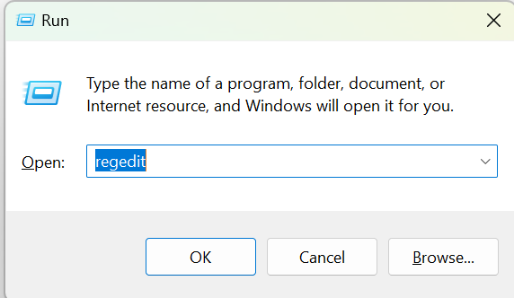 Open Registry Editor with Shortcut Windows R