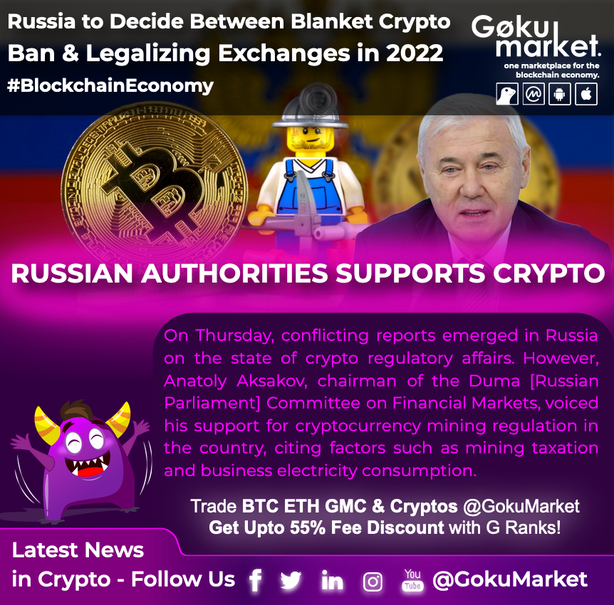 Russia to Decide Between a Blanket Crypto Ban and Legalizing Exchanges