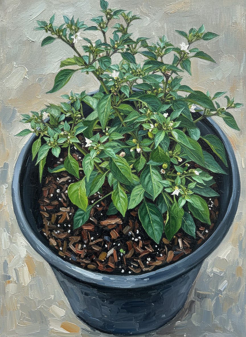 Some plants need sunshine, water, and close supervision. Photo by author with the Google Photos oil painting effect.