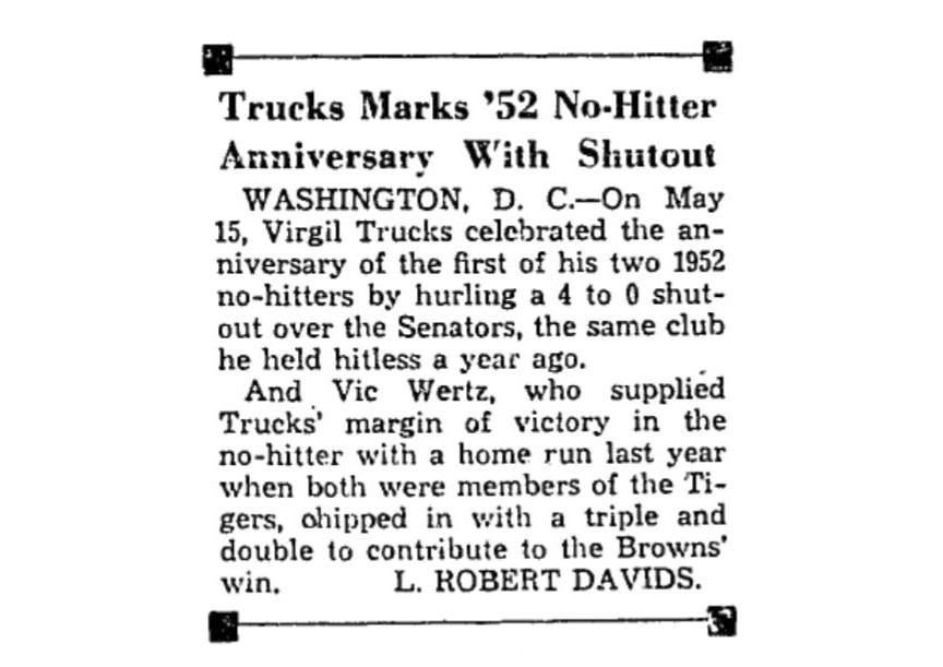 A typical Davids’ blurb, The Sporting News, May 27, 1953, page 19.