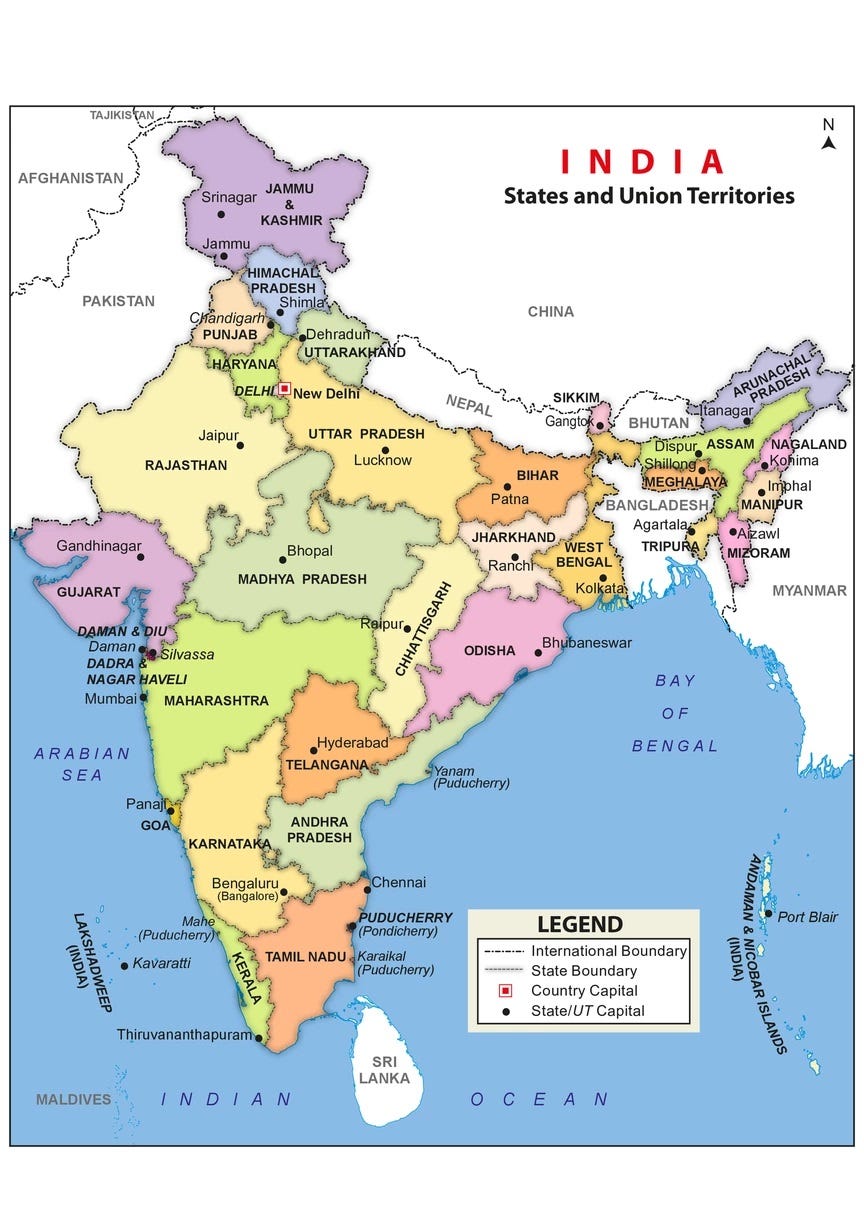 India Map with All States PDF - Mapinside - Medium