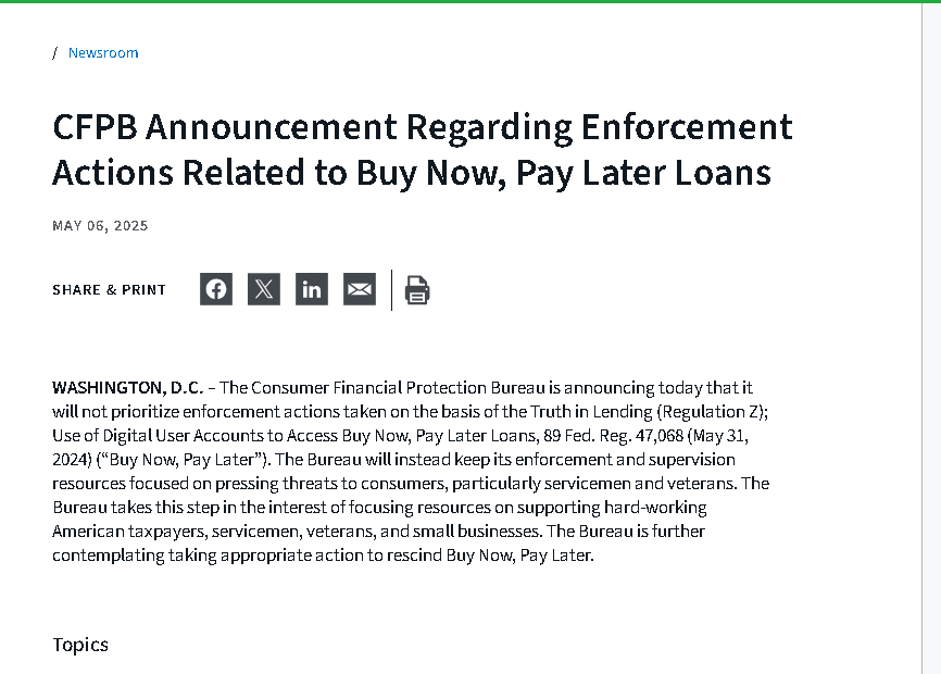 Figure 4. Proof of market timing: The cited source, About Newsroom Cfpb Announcement Regarding Enforcement Actions Related To Buy Now Pay Later Loans, gives the article the product change and date readers can verify. Source: Consumerfinance