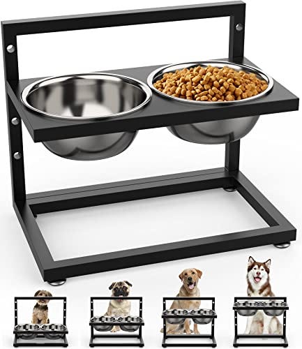 Vantic Elevated Dog Bowls-Adjustable Raised Dog Bowls with Stand for Medium  and Large Dogs,Durable Bamboo Dog Feeder with 2 Stainless Steel Bowls and  Non-Slip Feet 