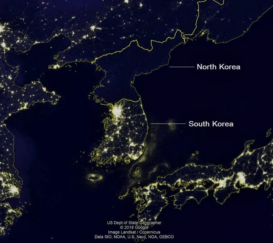 Korean Peninsula At Night
