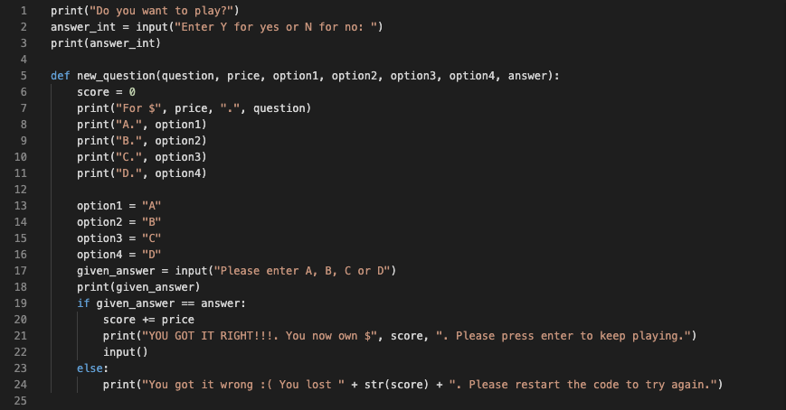 First Python Project (i think …). Everyone knows the TV Show “Who Wants ...