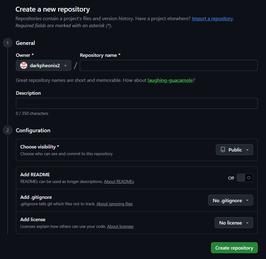 Creating the repository on GitHub