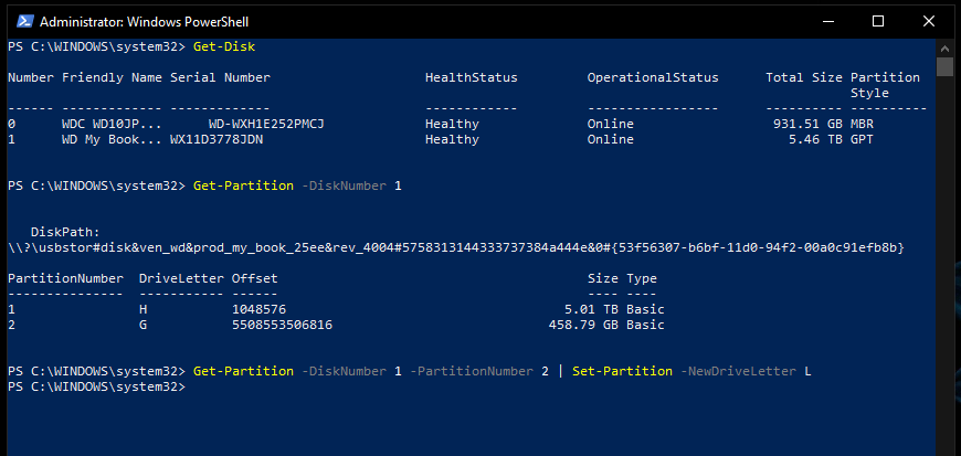 powershell drive letter assignment