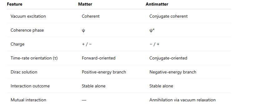 This diagram highlights how antimatter fits naturally into a vacuum-based ontology.