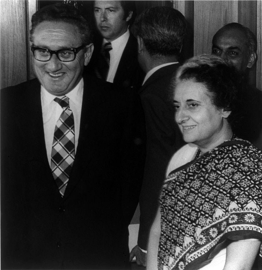 Several months after India’s first nuclear test, Secretary of State Henry Kissinger and Prime Minister Indira Gandhi met during the former’s visit, October 27–30, 1974. (Source: United States Information Agency, Public domain, via Wikimedia Commons