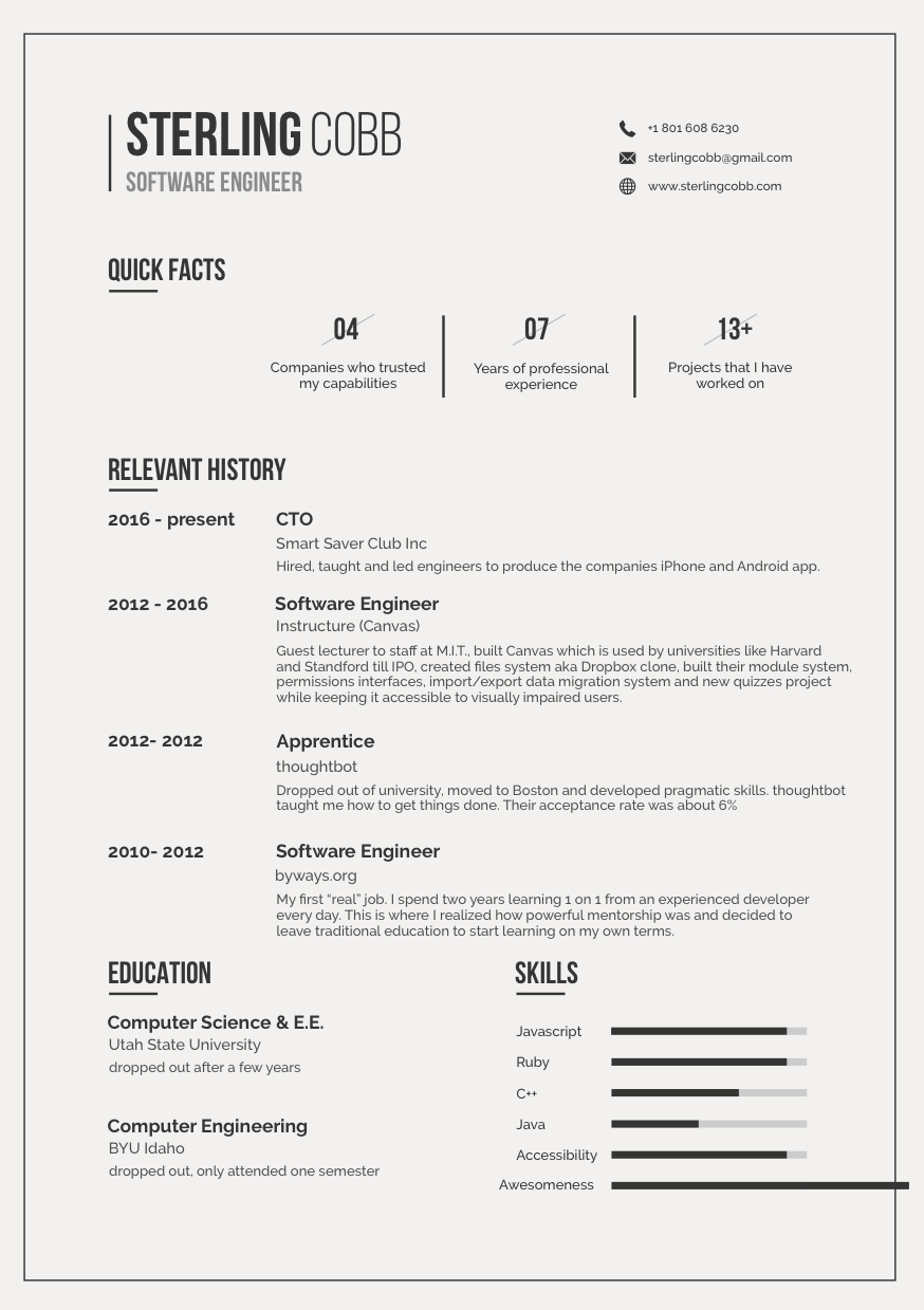 My Resume Thought 84 By Sterling Cobb Two Minutes Of Insanity Medium