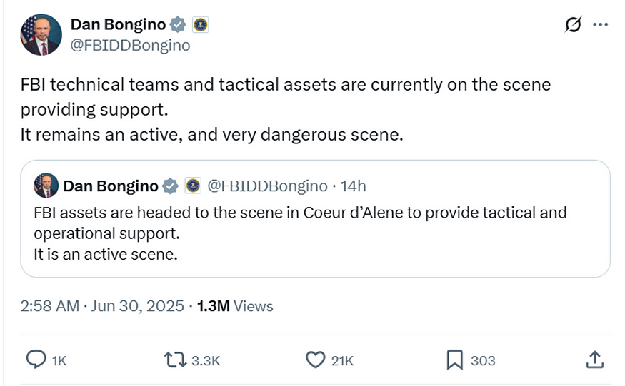 A post on X by FBI director Dan Bongino