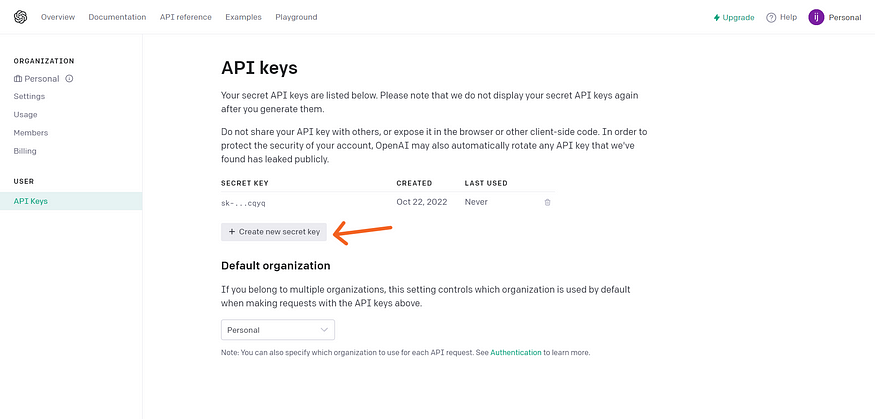 Generating the API Keys
