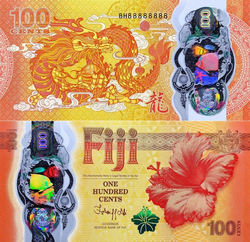 Fiji releases world’s first 100-cent Year of the Dragon commemorative banknote