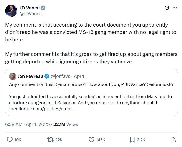 A post about JD Vance on X