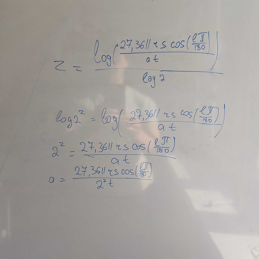 z = f(alt, lat); alt = f(z, lat); and my reflection on the whiteboard