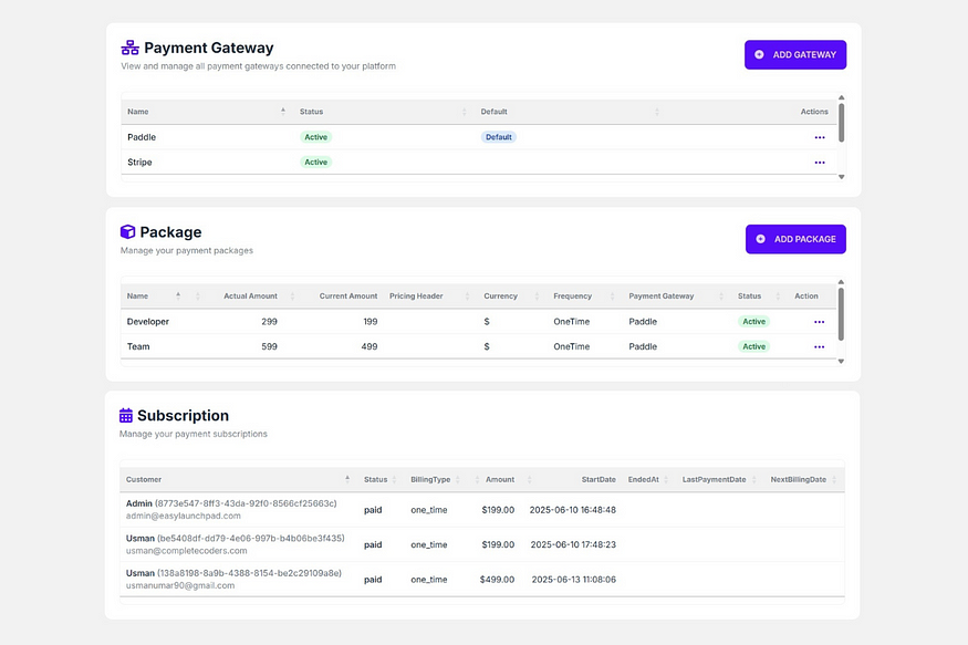 Admin panel of easylaunchpad payment module
