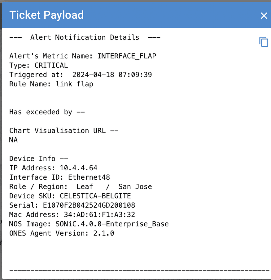 Figure 4: Alert payload — link down