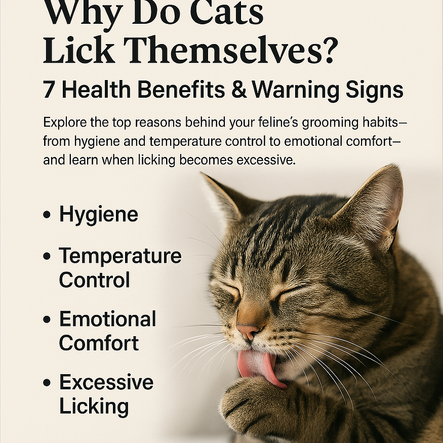 There is a cat licking herself in the picture